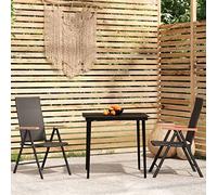 RMIHSJG Salon de jardin 3 pièces noir avec table à manger et chaises en rotin synthétique pour terrasse et balcon, meubles d'extérieur avec dossiers réglables et sièges pliables