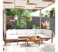 RMIHSJG Salon de jardin 7 pièces avec coussins en bois d'acacia crème et tressage en corde, avec coussins d'assise et de dossier rembourrés épais pour un confort ultime