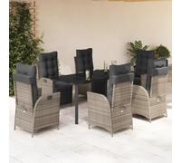 RMIHSJG Salon de jardin 7 pièces avec coussins, gris en polyrotin, fauteuils lounge réglables et table avec plateau en verre pour terrasse, meubles d'extérieur en rotin PE durable
