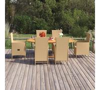 RMIHSJG Salon de jardin 7 pièces en polyrotin beige avec table à manger en bois d'acacia et chaises réglables pour terrasse Cet ensemble de 7 pièces de table de jardin beige est composé de
