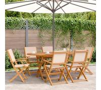 RMIHSJG Salon de jardin 7 pièces en tissu et bois massif beige pliable en bois d'acacia pour terrasse avec espace de rangement, groupe de meubles d'extérieur résistant aux intempéries pour se détendre