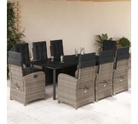 RMIHSJG Salon de jardin 9 pièces avec coussins, gris en polyrotin, fauteuils lounge réglables et table avec plateau en verre pour terrasse, meubles en rotin polyéthylène durable, pour balcon et jardin