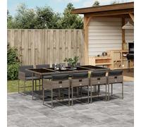 RMIHSJG Salon de jardin 9 pièces avec coussins gris poly rotin, chaises pliantes en forme de cube peu encombrant, fauteuils confortables avec housses amovibles et plateau de table en verre trempé