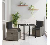 RMIHSJG Salon de jardin moderne 3 pièces en polyrotin gris avec plateau de table en verre de sécurité et dossiers réglables pour terrasse, balcon, extérieur