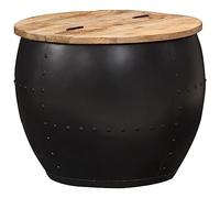 RMIHSJG Table basse ronde 53 x 43 cm en bois massif mangue - Table d'appoint d'extérieur - Petite table pour salon, extérieur, chambre à coucher, bureau