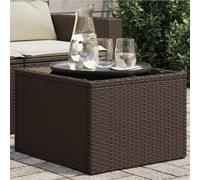 RMIHSJG Table de jardin avec plateau en verre marron 55 x 55 x 37 cm en polyrotin - Table résistante aux intempéries pour terrasse et jardin - Construction stable avec revêtement par pulvérisation