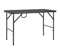 RMIHSJG Table de jardin pliante en polyéthylène haute densité aspect rotin, marron, 120 x 60 x 74 cm, résistante aux intempéries et stable avec structure en acier robuste, peu encombrante et facile à