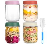 RMIVEGLIA Bocaux en Verre Hermétique 500ml - Lot de 4 Overnight Oats Jar avec Couvercle à Vis, Bocal en Verre Réutilisable, Recipient en Verre avec Couvercle pour Meal Prep & Conservation.
