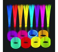 RMIVEGLIA Set de fête fluo - 100 bâtons lumineux avec connecteurs, bracelets colorés pour enfants, accessoires lumineux pour soirées, festivals, anniversaires et événements.