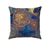 RMJCXYS Housse Coussin Mandala Bleu Or Coussin Decoratif Peluche Douce et Résistante Chaud pour l'hiver Canapé Chambre Chaise Lit Jardin Grande Taie Oreiller 80 x 80 cm