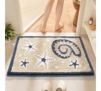 RMJCXYS Tapis Salle de Bain Étoile De Mer Bleue Beige Tapis de Bain Absorbant Antidérapant Lavable Doux Microfibre pour Douche Salon Chambre Cuisine Décoration Séchage Rapide (50x80 cm)
