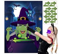 RMMD Jeux de fête d'Halloween pour enfants Pin The Nose on The Witch Halloween Pin The Tail Game avec 24 autocollants pour le nez Jeux de fête d'Halloween Activité Halloween Pin the Game Witch Poster