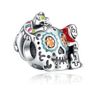 RMMY Breloque en argent sterling 925 représentant une tête de mort graffiti pour bracelet. Bijoux de Noël pour la fête des Mères avec zircone