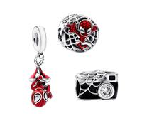 RMMY Camera Hanging Spider Hero People Charm Pendentif pour Bracelet Collier Fête des mères Cadeau pour les Femmes 925 Perles en Argent Sterling avec Zirconium Bijoux