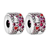 RMMY Charme 925 Perles En Argent Sterling Pour Breloque Compatible Pour Bracelets Collier Pink Pavé Clip Perles Oxyde De NoëL Saint Valentin Cadeau FêTe Des MèRes Charms Pour Femmes Packs Of 2