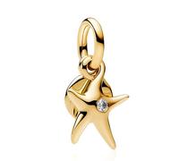 RMMY Charme Breloque Gold Starfish Double Split Dangle Argent Sterling 925 Femmes Charms Et Perles Avec 5a Zircone Compatible Pour EuropéEn Bracelets Collier Saison Des DiplôMes