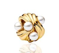 RMMY Charme Breloque Golden Pearl Beads Argent Sterling 925 Femmes Charms Et Perles Avec 5a Zircone Compatible Pour EuropéEn Bracelets Collier Saison Des DiplôMes