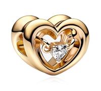 RMMY Charms Gold Radiant Heart & Floating Stone Argent Sterling 925 Femmes Perles Charme Fille Pendentif Breloque Compatible Pour EuropéEn Bracelets & Collier