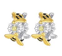 RMMY Gold Bee Stopper Charm 925 Perles En Argent Sterling Pour Breloque Compatible Bracelets Collier Perles Oxyde Zirconium NoëL Saint Valentin Cadeau FêTe Des MèRes Femmes Filles 2pcs / Set