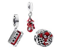 RMMY Hanging Spider Hero People Audio Tape Dangle Charm Pendentif pour Bracelet Collier Fête des mères Cadeau pour les Femmes 925 Perles en Argent Sterling avec Zirconium Bijoux