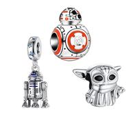 RMMY Movie Master Robot Dangle Charm Pendentif pour Bracelet Collier Fête des mères Cadeau pour les Femmes 925 Perles en Argent Sterling avec Zirconium Bijoux