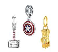 RMMY Perles en argent sterling 925 armes de héros marteau bouclier poing breloques pour bracelets et colliers bijoux de Noël et de fête des Mères pour femmes avec zircones lot de trois