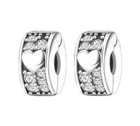 RMMY Silver Heart Pavé Clip Stopper Charms 2pcs Pendentif Pour Bracelet Collier FêTe Des MèRes Cadeau Pour Les Femmes 925 Perles En Argent Sterling Avec Zirconium Bijoux