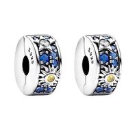 RMMY Sun Star Clips Charm 925 Perles En Argent Sterling Pour Breloque Compatible Bracelets Collier Perles Oxyde Zirconium NoëL Saint Valentin Cadeau FêTe Des MèRes Femmes Filles 2pcs / Set