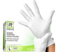 RMOVE Lot de 100 gants en nitrile blancs sans poussière, sans latex, hypoallergéniques, gants jetables pour esthéticiennes, tatoueurs, milieux médicaux, gants alimentaires (L, blancs)