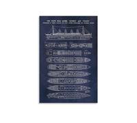 RMS Titanic Technical Drawing Poster, Vintage Ship Blueprint Wall Art, Detailed Diagram for History Buffs, Office, Home Decor(Framed,12x18inch(30x45cm))