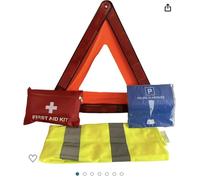 RMY Pack de sécurité Tout en 1 Gilet de Jaune, Triangle de signalisation, Trousse de Premiers Secours, Disque de stationnement,