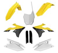 RMZ 450 FRONTPLATTE UND STOSSDÄMPFERABDECKUNGEN GELB SCHWARZ WEISS OEM"