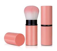 RN BEAUTY Pinceaux Kabuki rétractables pour fond de teint, poudre, blush, pinceau de maquillage extensible, pinceau mélangeur professionnel, pinceau de polissage minéral, pinceau anti-cernes, étui en aluminium portable avec couvercle (haut rond, rose)