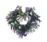RNCOZE Couronne de lavande faite à la main pour porte d'entrée, guirlande de fleurs de lavande en forme de cœur, couronne de printemps pour mur, fenêtre, décoration de mariage