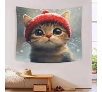 RNDKAUUIE 3D Le chat de Noël Impression Murale Décoration De La Maison Literie Poster Tapisserie Murale Tenture Murale En Polyester Doux Salon Chambre Dortoir Décoration 70cmx100cm