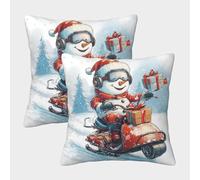 RNDKAUUIE Bonhomme de Neige de Noël Canapé Coussins Lot De 2 Pièces Noël d'oreiller Canapé Taie d'oreiller Cacher La Fermeture À Glissière pour Canapé Salon Chambre Taie Oreiller D'Extérieur 40x40cm
