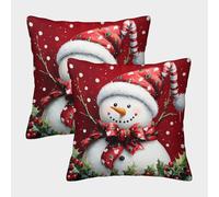 RNDKAUUIE Bonhomme de Neige de Noël Canapé Coussins Lot De 2 Pièces Noël d'oreiller d'oreiller Carrées Cacher La Fermeture À Glissière pour Canapé Salon Chambre Taie Oreiller D'Extérieur 40x40cm