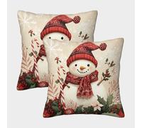 RNDKAUUIE Bonhomme de Neige de Noël Coussin Lot De 2 Pièces Noël d'oreiller Taies d'oreiller Carrées Cacher La Fermeture À Glissière for Canapé Decoration Canapé Salon Moderne Voiture Chambre 45x45cm