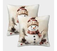RNDKAUUIE Bonhomme de Neige de Noël Housses De Coussin, Lot De 2 Taies d'oreiller Carrées Noël d'oreiller Pack pour Patio Extérieur Jardin Blench Salon Canapé Décor De Ferme 40x40cm