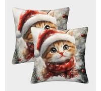 RNDKAUUIE Le Chat de Noël Canapé Coussins Lot De 2 Taies Animaux Mignons d'oreiller Taies d'oreiller Carrées Cacher La Fermeture À Glissière pour Canapé Lit Chambre Chaise Jardin 45x45cm