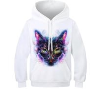 RNDKAUUIE Le Chat Sweat À Capuche 3D Kids Pullover Sweat À Manches Longues 13-15Y