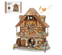 Rnfinewow Puzzles 3D pour adultes - Horloge à coucou - Kit d'horloge de campagne suisse (avec pendule) - Puzzles en bois pour adultes - Décoration d'intérieur - Kit de fabrication de montres à faire