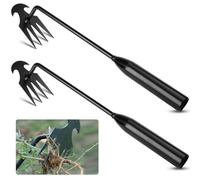 RNHDLY 2 PCS Desherbeur Manuel, Outil de Désherbage Manuel à Quatre Dents, Arrache Mauvaise Herbe Jardinage, Outil Désherbage en Acier Inoxydable pour Enlever Racines Mauvaises Herbes