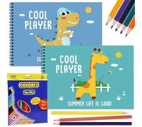 RNHDLY 2Pcs Carnet de Dessin A4 Cahier de Dessin Enfant, Sketchbook avec Reliure Spirale, 100 g/m² Cahier Dessin Enfant avec 24 Crayons de Couleur pour Dessin, Gribouiller, Écrire et Esquisser