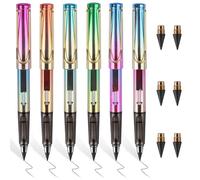 RNHDLY 6PCS Crayon Éternel, Crayons Sans Encre Eternal, Crayons Infinis Portable, Stylo Graphite Remplaçable avec 6 Tête Remplaçable, Gomme, Eternal Technology Écriture Illimitée, 6 Couleurs, Colorées