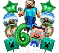 RNHDLY Lot de 11 décorations d'anniversaire pour garçon de 6 ans - Ballon en aluminium réutilisable - Cadeau d'anniversaire d'enfant et fête de joueur de jeu