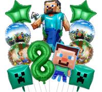 RNHDLY Lot de 11 décorations d'anniversaire pour garçon de 8 ans - Ballon en aluminium réutilisable - Cadeau d'anniversaire d'enfant et fête de joueur de jeu