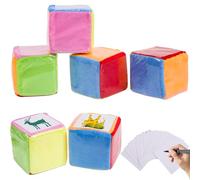 RNHDLY Lot de 2 grands cubes en mousse avec 24 cartes vides, 1 stylo, dés colorés avec poches, cube de 10 cm avec poche pour maternelle, maternelle, école, apprentissage précoce