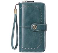 RNIEGA Portefeuille en cuir pour femme avec double fermeture éclair autour du porte-cartes de crédit, c-Bleu lac, Small