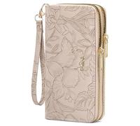 RNIEGA Portefeuille en cuir pour femme avec double fermeture éclair autour du porte-cartes de crédit, A-beige., 7.87 inches x 4.13 inches x 1.57 inches